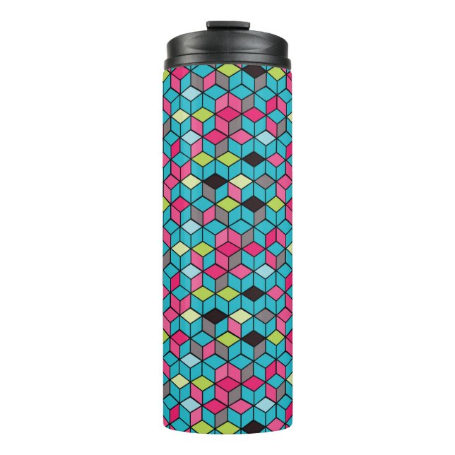 Termo Turquesa y modelo rosado del cubo (Anverso)