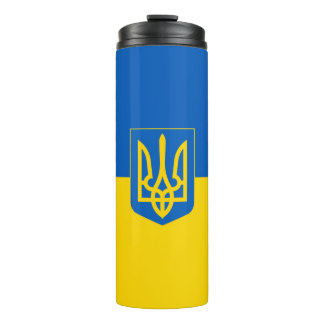 Termo Ukrainian flag. Coat of Arms. We support Ukraine.