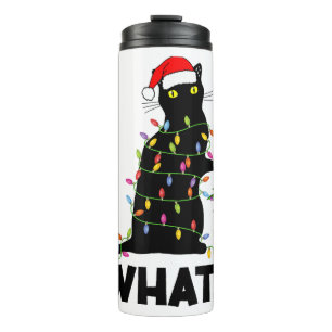 Termo Un gato negro gracioso que presiona el árbol de Na