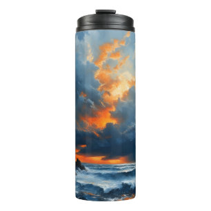 Termo Un paisaje marino dramático en la pintura al atard