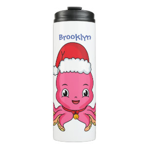 Termo Un pulpo alegre lindo usando Navidades gorra perso