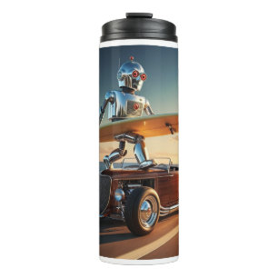 Termo Un robot, un surfboad y un coche vintage
