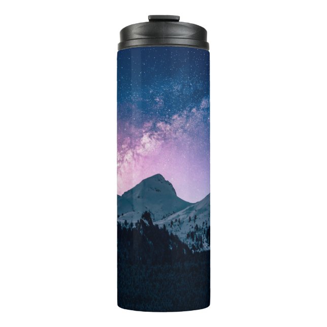 Termo Una montaña con un hermoso paisaje, noche, nieve (Anverso)