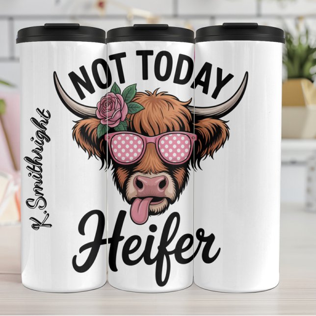 Termo Una vaca de Highland con gafas de sol rosas (Subido por el creador)