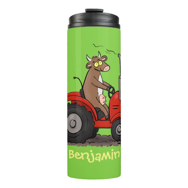 Termo Una vaca feliz y linda conduciendo a un personaliz (Anverso)