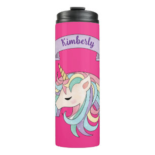 Termo Unicornio y arcoíris brillante con nombre personal