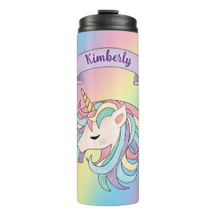 Termo Unicornio y Arcoiris Brillante Nombre Personalizad