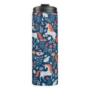 Termo Unicornios, conejos, pájaros, flores en un fondo a