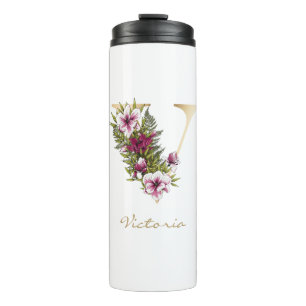 Termo V Letra Gold Monograma Marsala White Florals