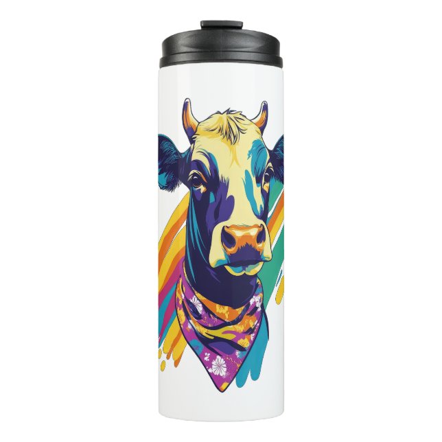 Termo Vaca colorida, diseño de vaca arcoiris (Anverso)