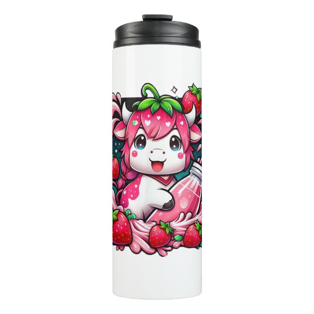 Termo Vaca de fresa Kawaii Anime Fresa Leche (Anverso)