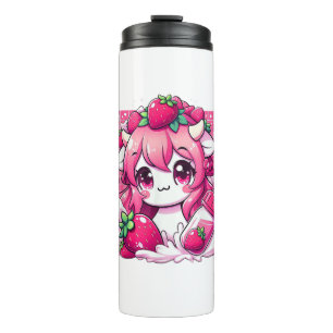 Termo Vaca de fresa Kawaii Anime Fresa Leche _1