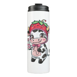Termo Vaca de fresa Kawaii Anime Fresa Leche _2