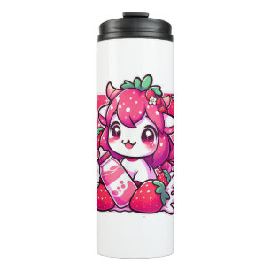 Termo Vaca de fresa Kawaii Anime Fresa Leche _2_1