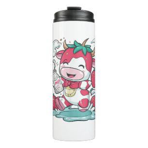 Termo Vaca de fresa Kawaii Anime Fresa Leche _4