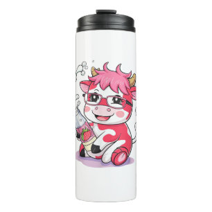 Termo Vaca de fresa Kawaii Anime Fresa Leche _5