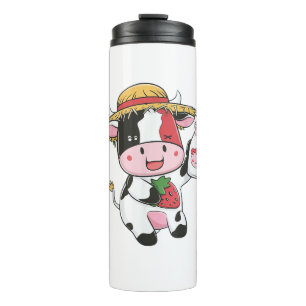 Termo Vaca de fresa Kawaii Anime Fresa Leche _7