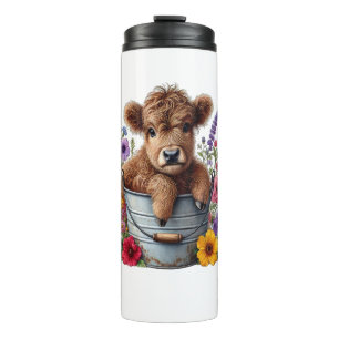 Termo Vaca de las Tierras Altas en Cubo de Flores Png, L