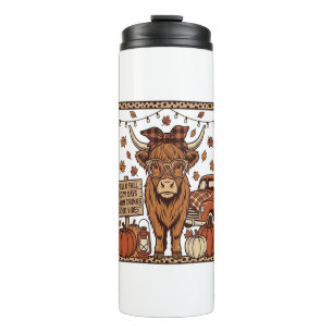 Termo Vaca de las Tierras Altas Hola Otoño Diseño de Gra