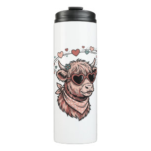 Termo Vaca del Día de San Valentín lentes de corazón gra