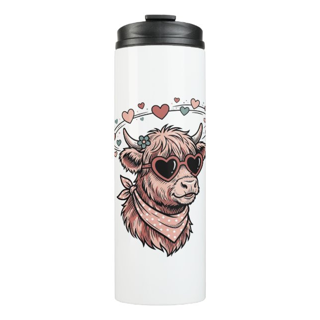 Termo Vaca del Día de San Valentín lentes de corazón gra (Anverso)