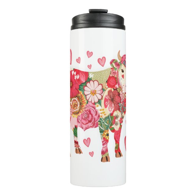 Termo Vaca floral, diseño de vaca dulce (Anverso)