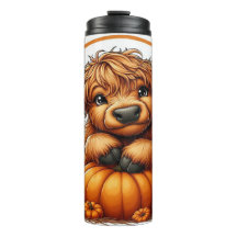 Vaca Highland Personalizado con calabazas