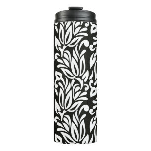 Termo Vacuna floral vintage inmaculada en blanco y negro