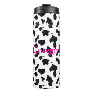 Termo Vaquera de estampado de vaca blanco y negro
