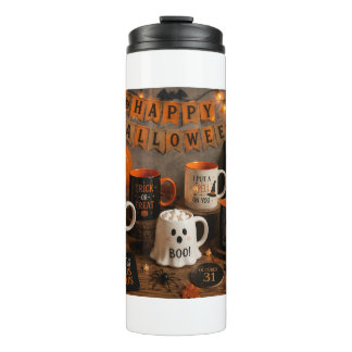 Termo Vela de Vidrio Esmerilado con Fantasma y Calabaza