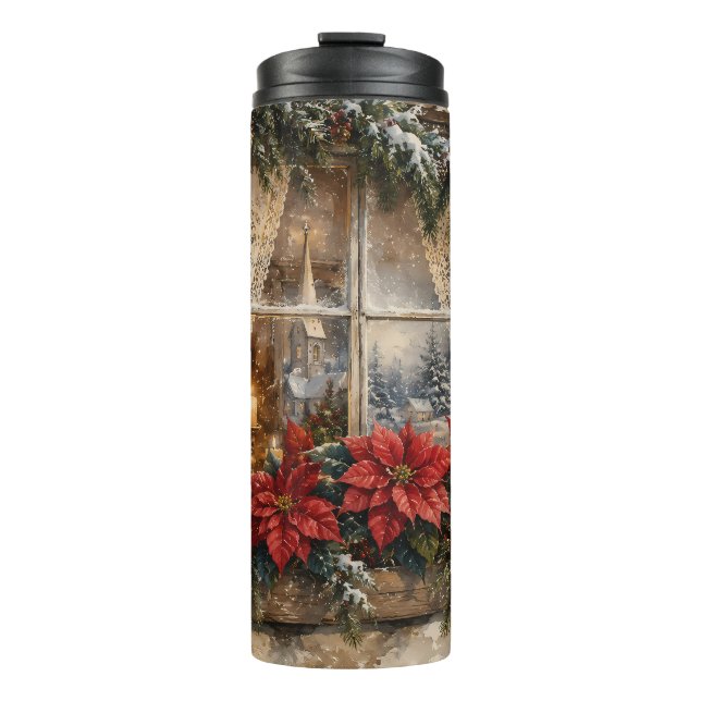 Termo Ventana de Navidad con Poinsettia Nevada (Anverso)
