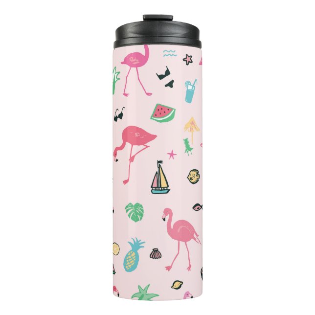 Termo Verano Flamingo: Vibrante patrón de aves (Anverso)