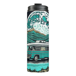 Termo Verde azulado Camper de RV Vintage en el retro de 