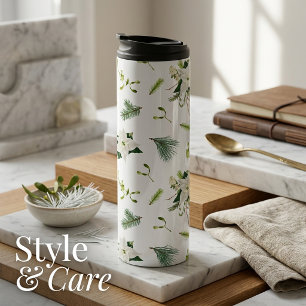 Termo Verde Blanco Floral Suave y Elegante