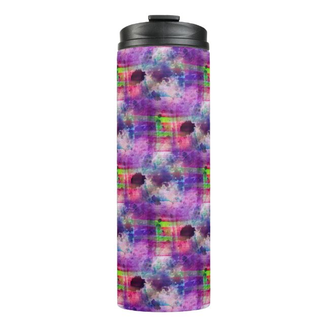 Termo Verde del diseño, acuarela púrpura de la textura (Anverso)