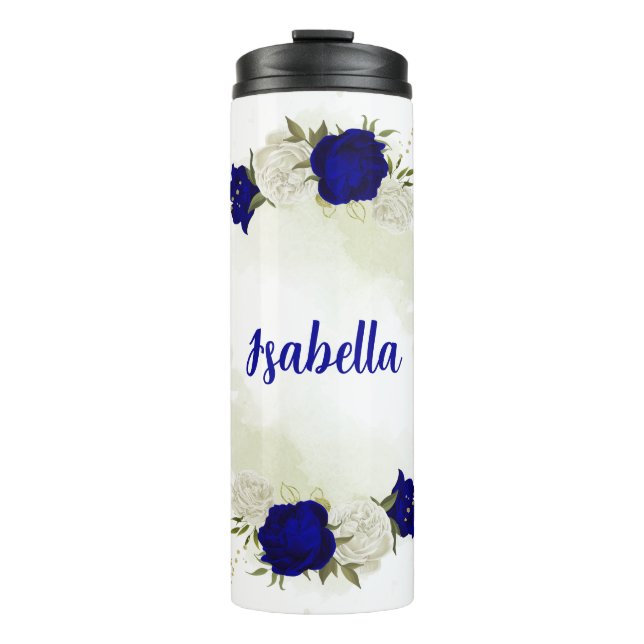 Termo verde floral azul real (Anverso)