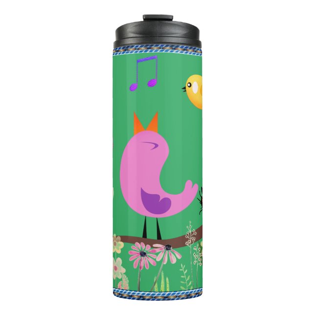 Termo Verde marino - Aves (con iniciales) Tumbler térmic (Anverso)