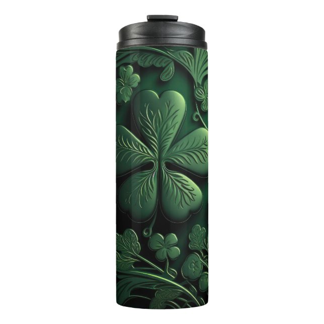 TERMO VERDE OSCURO INTRÍCITO IRLANDÉS SHAMROCKS (Anverso)