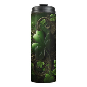 TERMO VERDE OSCURO INTRÍCITO IRLANDÉS SHAMROCKS