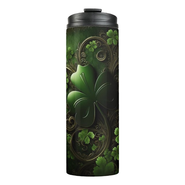 TERMO VERDE OSCURO INTRÍCITO IRLANDÉS SHAMROCKS (Anverso)