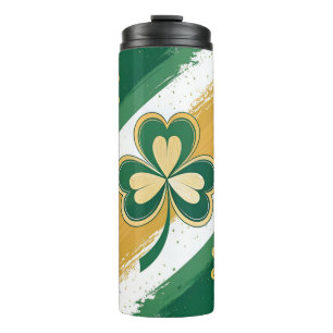TERMO VERDE Y ORO IRISH CELTIC TRÉBOLES Y RAYAS