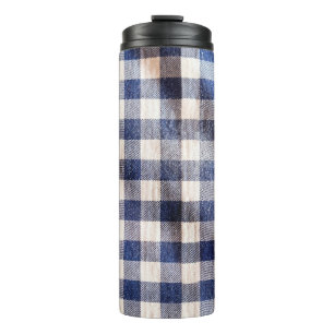 Termo vestidor de tela de gingham azul, textura de tela