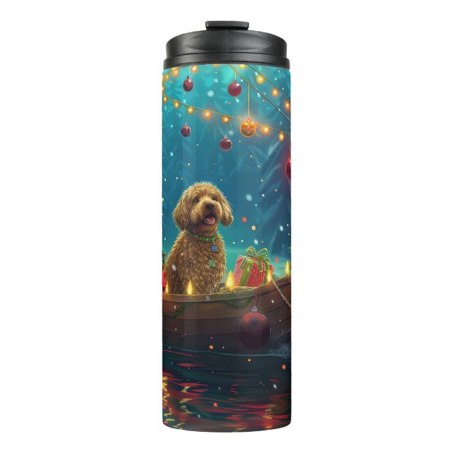 Termo Viaje Festivo de Navidad de Goldendoodle (Anverso)