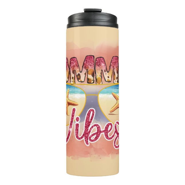 Termo Vibes de verano | Diseño de gafas de sol en la pla (Anverso)