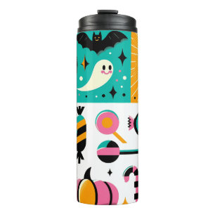 Termo Vibrant Retro Halloween Collage Pink Pumpkin Black