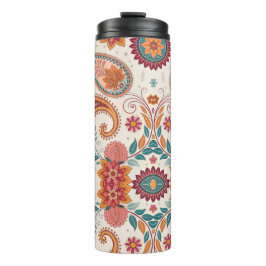 Termo Vibrante Boho Paisley patrón floral blanco