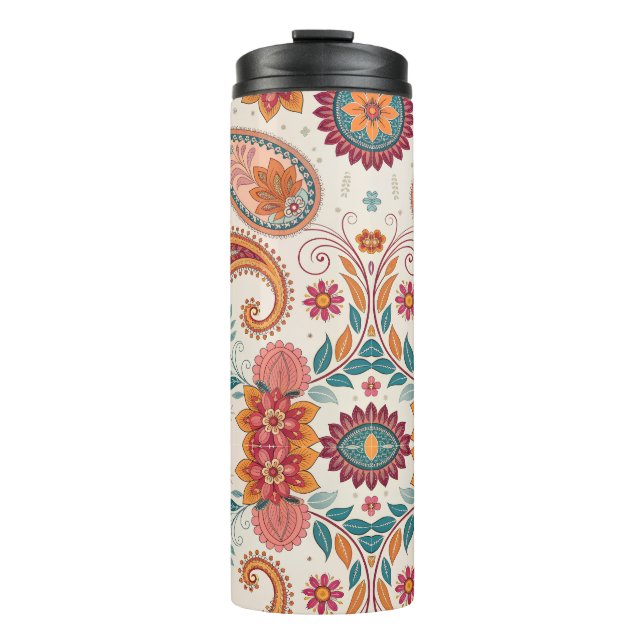 Termo Vibrante Boho Paisley patrón floral blanco (Anverso)