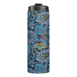 Termo Vibrante patrón de cachemira en azul sobre negro