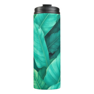 Termo Vibrante patrón verde tropical de hojas de plátano