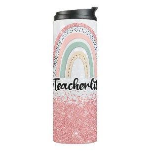 Termo Vida personalizada del profesor Purpurina rosado